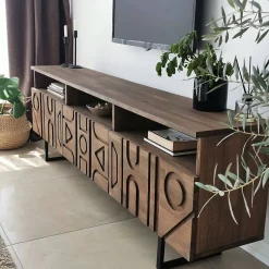Meuble TV Novastra, Buffet de salon, Armoire basse pour TV, Base murale de rangement, 170x30h40 cm, Noyer