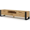 Meuble TV Nuka 200 Cm Meuble Hi-fi Sideboeard Chêne Artisan Jambes Noires Et Poignées