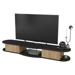 Meuble TV Nyskiri mural 150 x 35 x 19 cm anthracite / effet chêne en.casa