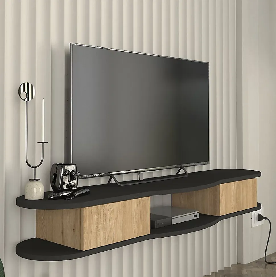Meuble TV Nyskiri mural 150 x 35 x 19 cm anthracite / effet chêne en.casa