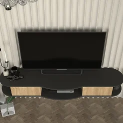 Meuble TV Nyskiri mural 150 x 35 x 19 cm anthracite / effet chêne en.casa