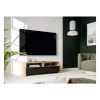 Meuble TV PILVI - Style contemporain - Décor Chene et Noir - 2 Abattants + 2 niches - L 95 x P 36 x H 34,5 cm