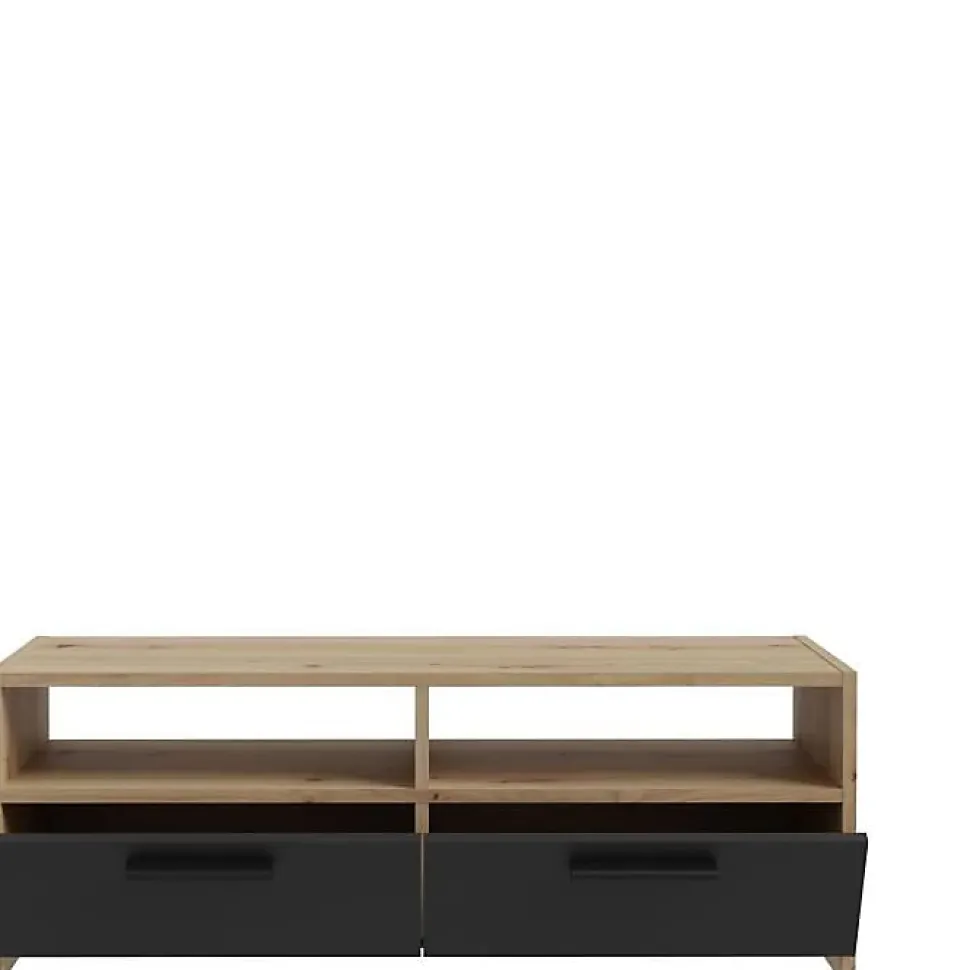 Meuble TV PILVI - Style contemporain - Décor Chene et Noir - 2 Abattants + 2 niches - L 95 x P 36 x H 34,5 cm