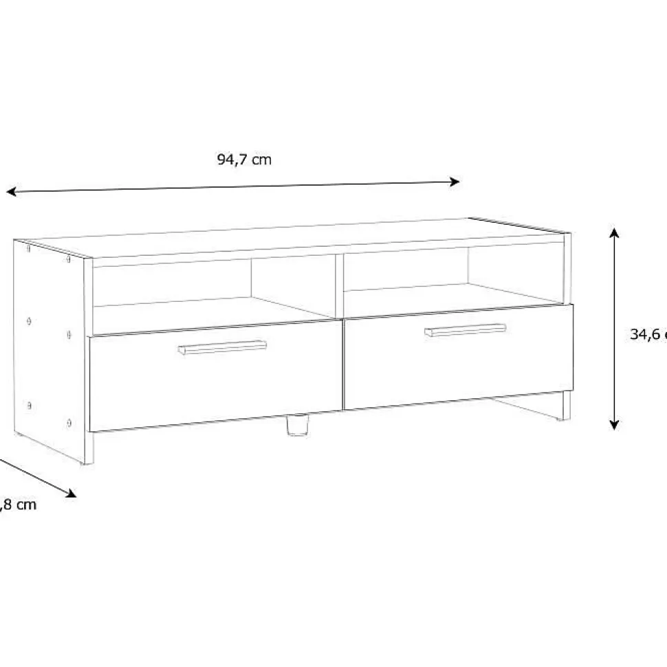Meuble TV PILVI - Style contemporain - Décor Chene et Noir - 2 Abattants + 2 niches - L 95 x P 36 x H 34,5 cm