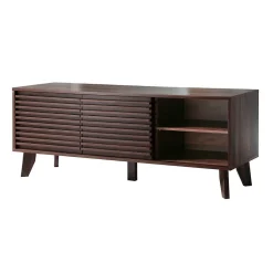 Meuble TV portes coulissantes Façades Effet Bois Rainuré L135 cm - FRIBOURG