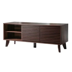 Meuble TV portes coulissantes Façades Effet Bois Rainuré L135 cm - FRIBOURG