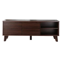 Meuble TV portes coulissantes Façades Effet Bois Rainuré L135 cm - FRIBOURG