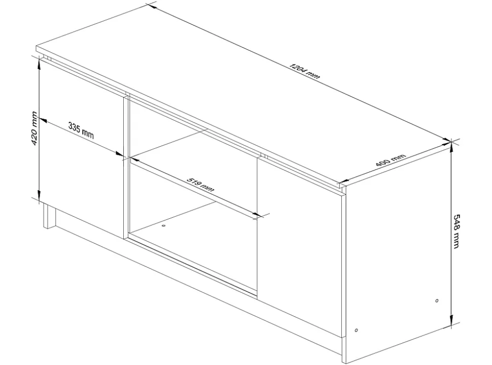 Meuble TV pour salon AKORD Chêne Sonoma 120 cm 2 portes façade Chêne Sonoma 2 étagères 120x40x55 cm