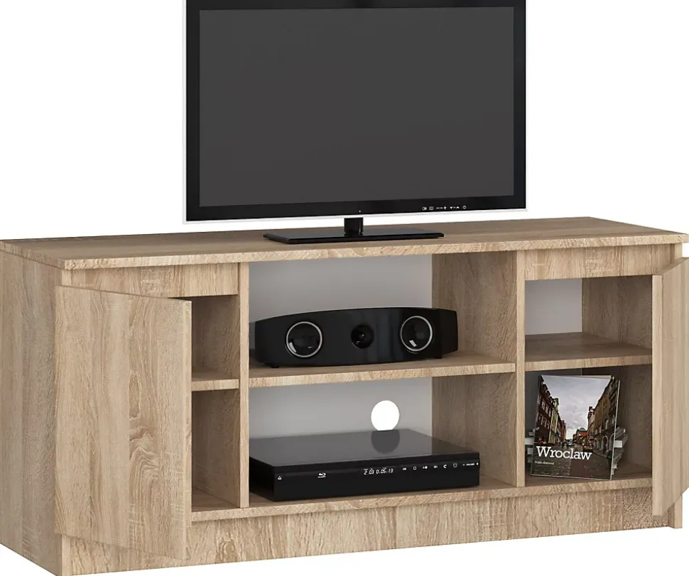 Meuble TV pour salon AKORD Chêne Sonoma 120 cm 2 portes façade Chêne Sonoma 2 étagères 120x40x55 cm