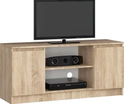 Meuble TV pour salon AKORD Chêne Sonoma 120 cm 2 portes façade Chêne Sonoma 2 étagères 120x40x55 cm