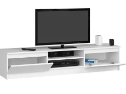 Meuble TV pour salon AKORD Blanc 160 cm 2 portes façade Blanche 2 étagères 160x40x33 cm