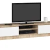 Meuble TV pour salon AKORD Chêne Sonoma 160 cm 2 portes façade Blanche 2 étagères 160x40x33 cm