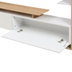 Meuble TV Rauki avec étagères latérales blanc / effet chêne en.casa