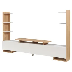 Meuble TV Rauki avec étagères latérales blanc / effet chêne en.casa
