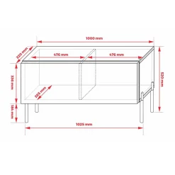 Meuble TV, Rouge Brique, 100 x 52 x 32 cm, jambes noires