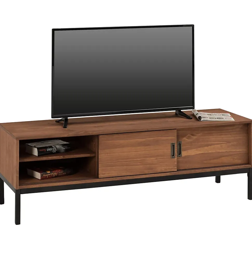 Meuble TV SELMA L 145 cm en bois massif - Brun foncé