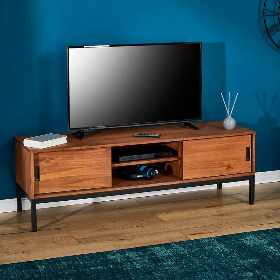 Meuble TV SELMA L 145 cm en bois massif - Brun foncé