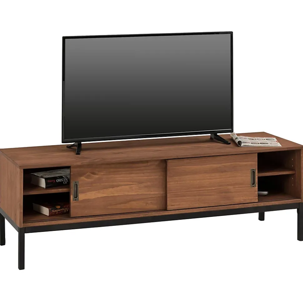 Meuble TV SELMA L 145 cm en bois massif - Brun foncé