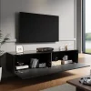 Meuble TV SIRHONA Grand Rangement Moderne Sans Poignées +2 Portes + Noir +140 cm