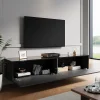 Meuble TV SIRHONA Grand Rangement Moderne Sans Poignées +2 Portes + Noir +160 cm