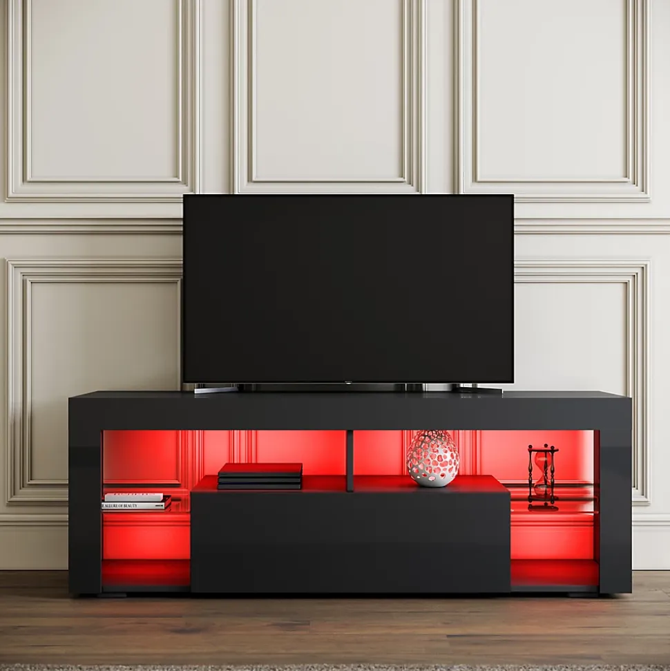 Meuble TV SIRHONA 140x35x45cm avec LED de Couleur Réglable