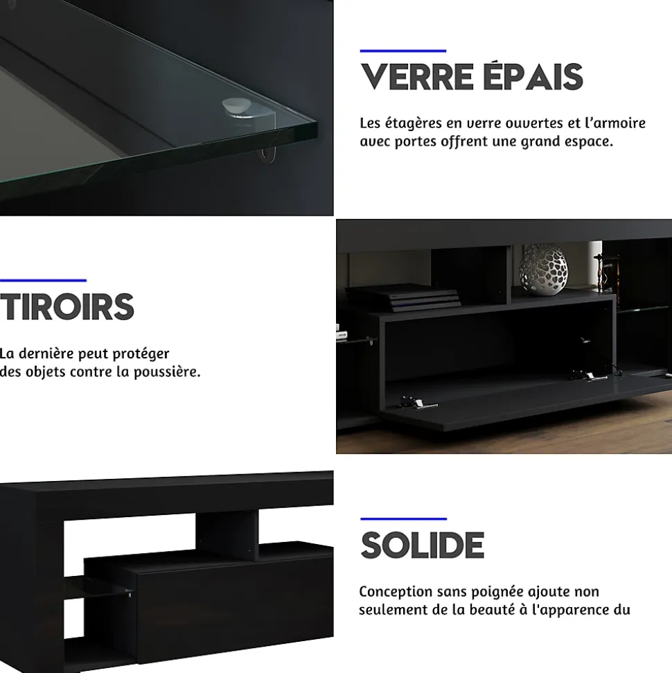 Meuble TV SIRHONA 140x35x45cm avec LED de Couleur Réglable