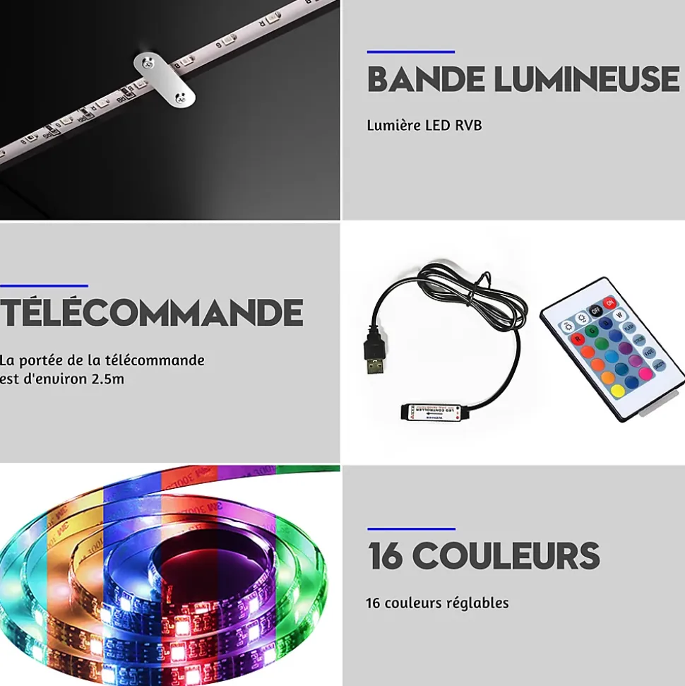 Meuble TV SIRHONA 140x35x45cm avec LED de Couleur Réglable
