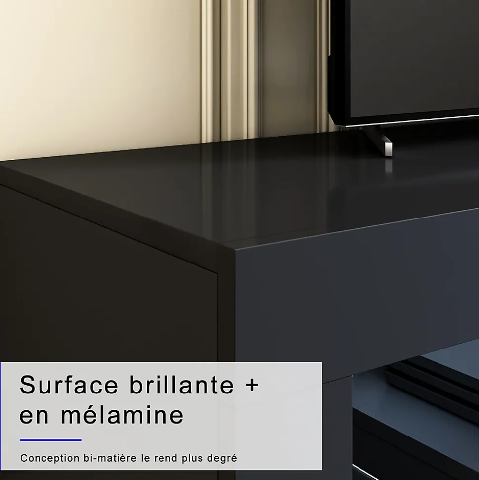 Meuble TV SIRHONA 140x35x45cm avec LED de Couleur Réglable