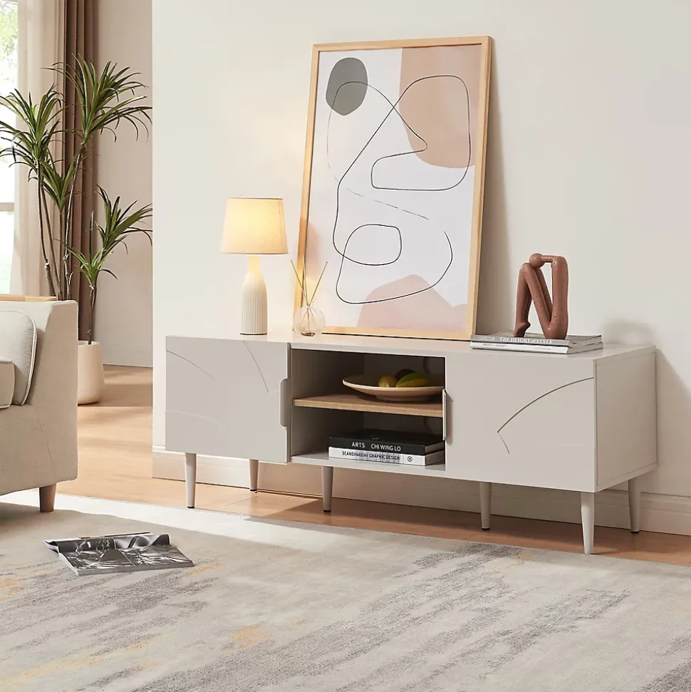 Meuble TV Starvili avec 2 portes 120 x 40 x 45 cm beige en.casa