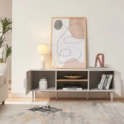 Meuble TV Starvili avec 2 portes 120 x 40 x 45 cm beige en.casa