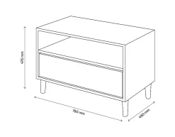 Meuble TV sur pieds blanc et effet chêne GoodHome Atomia H. 47,5 x L. 75 x P. 45 cm
