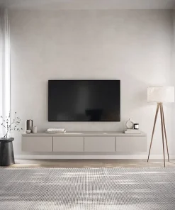 Meuble TV suspendu 200 cm 4 portes grège BEMMI