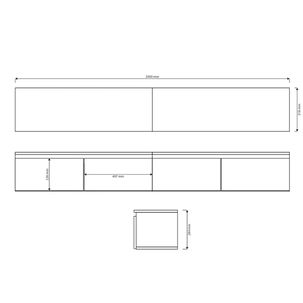 Meuble TV suspendu 200 cm 4 portes grège BEMMI