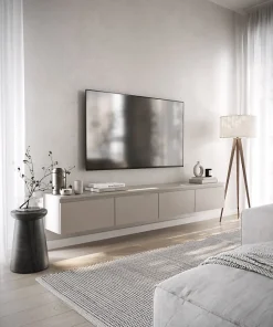 Meuble TV suspendu 200 cm 4 portes grège BEMMI