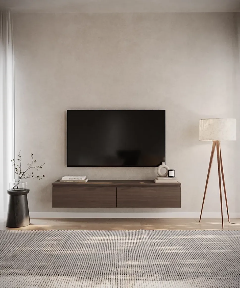 Meuble TV suspendu 150 cm 2 portes noyer du Wisconsin BEMMI