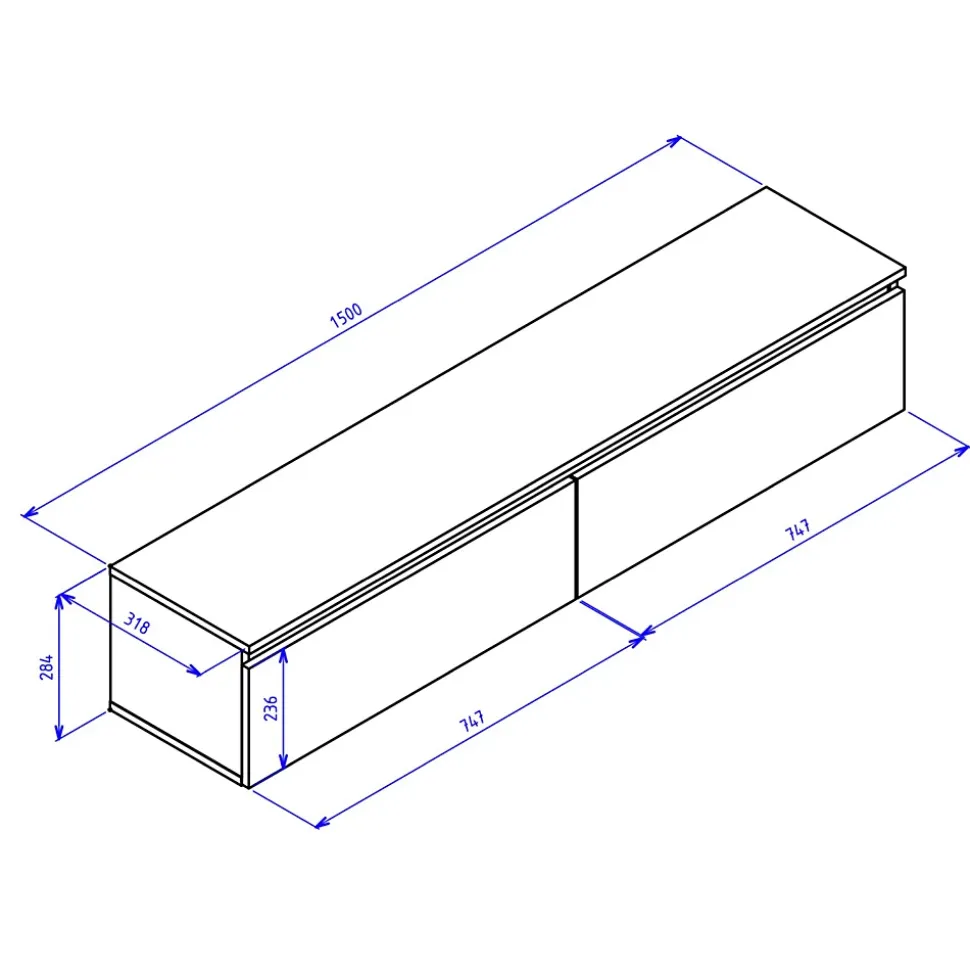 Meuble TV suspendu 150 cm 2 portes noyer du Wisconsin BEMMI