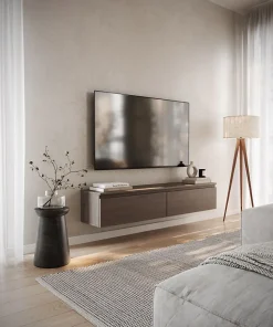 Meuble TV suspendu 150 cm 2 portes noyer du Wisconsin BEMMI