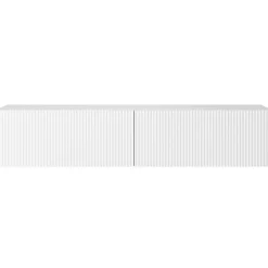 Meuble TV suspendu 140 cm blanc avec façade fraisée Veldio