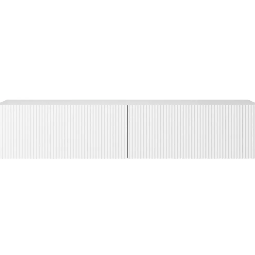 Meuble TV suspendu 140 cm blanc avec façade fraisée Veldio