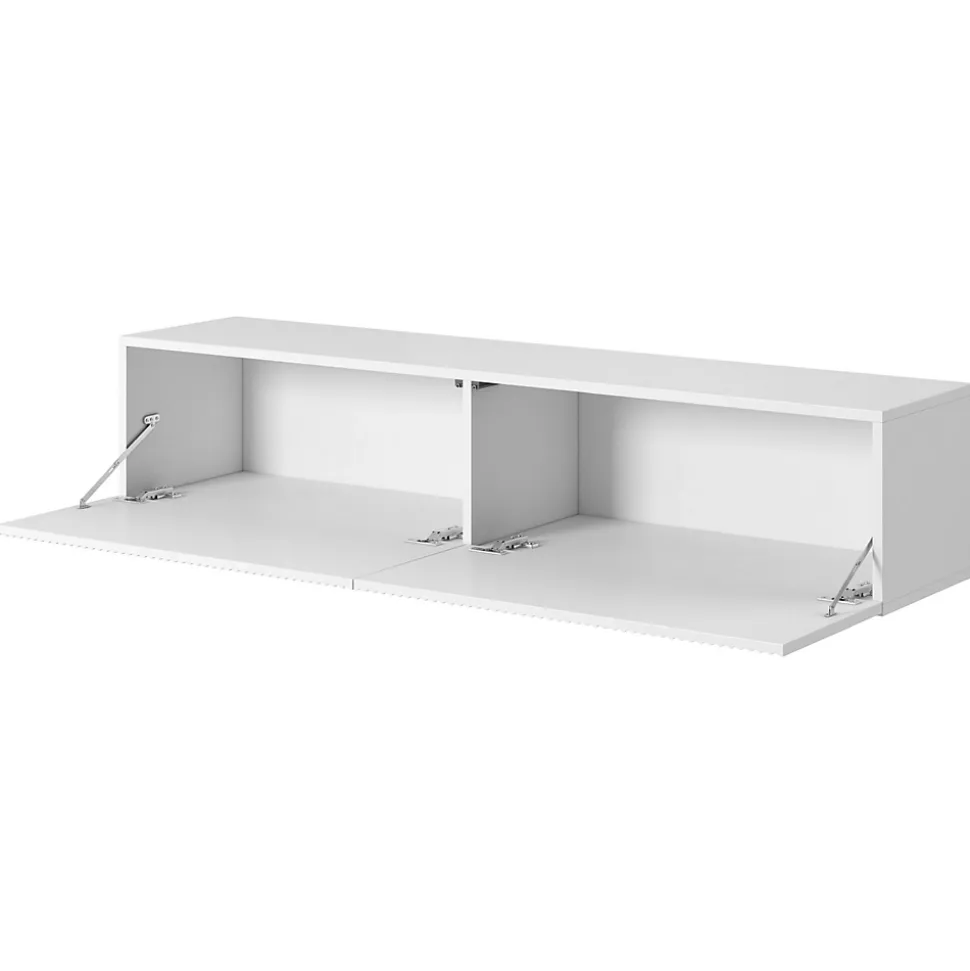 Meuble TV suspendu 140 cm blanc avec façade fraisée Veldio