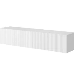 Meuble TV suspendu 140 cm blanc avec façade fraisée Veldio