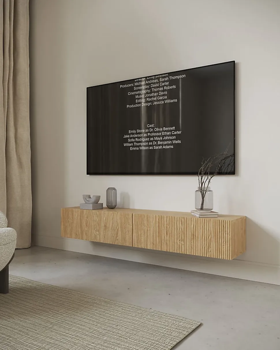 Meuble TV suspendu 175 cm chêne huilé NOLIE