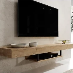 Meuble TV Suspendu - Meuble TV de salon - Support pour Téléviseur - L 150 x P 29,6 x H 22 cm - Couleur Safir Mat - Modèle Aydin