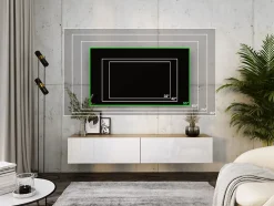 Meuble TV Suspendu, 170 X 34 X 32 Cm, Chêne Wotan / Blanc Brillant