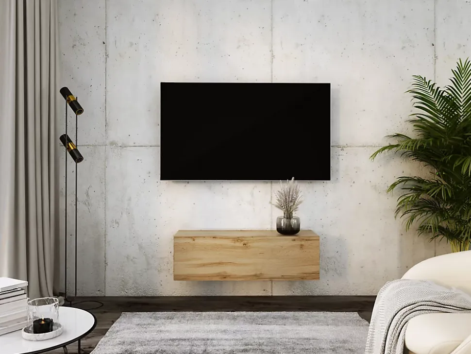 Meuble TV Suspendu, 100 X 34 X 32 Cm, Chêne Wotan