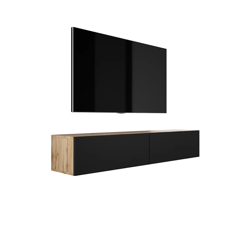 Meuble TV Suspendu, 170 X 34 X 32 Cm, Chêne Wotan / Noir Mat