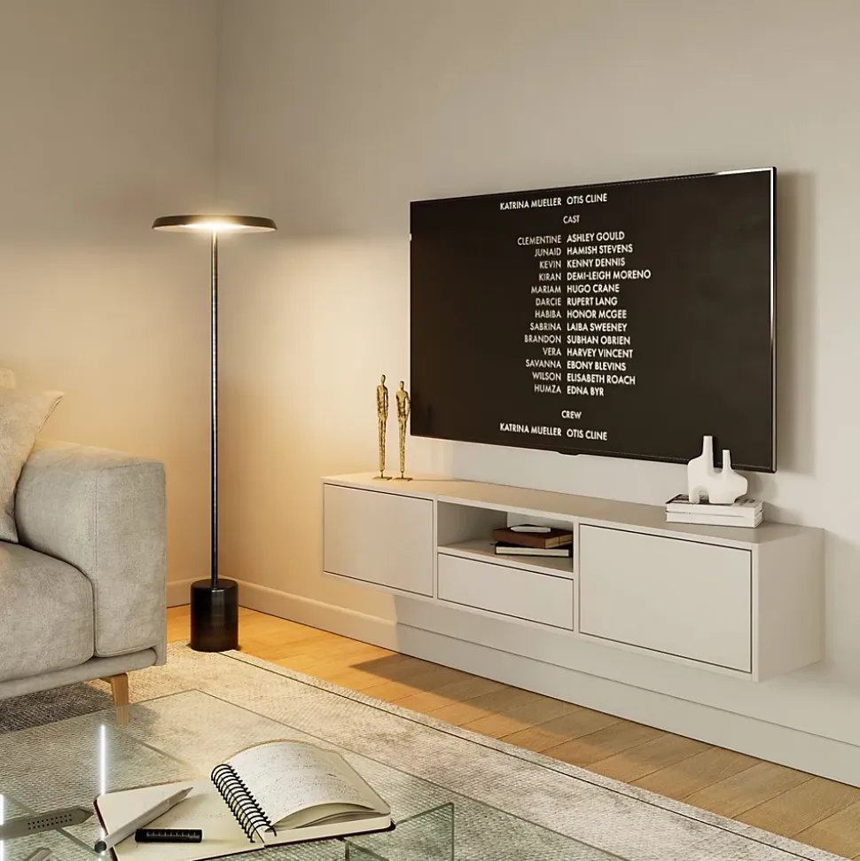 Meuble TV suspendu a 3 abattants et etagere gris cachemire 150 cm FRAMME