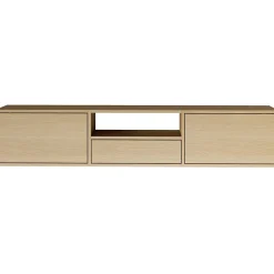 Meuble TV suspendu a 3 abattants et etagere aspect chene 150 cm FRAMME