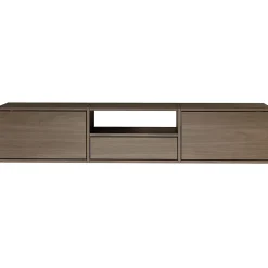Meuble TV suspendu a 3 abattants et etagere aspect noyer 150 cm FRAMME