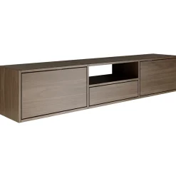 Meuble TV suspendu a 3 abattants et etagere aspect noyer 150 cm FRAMME